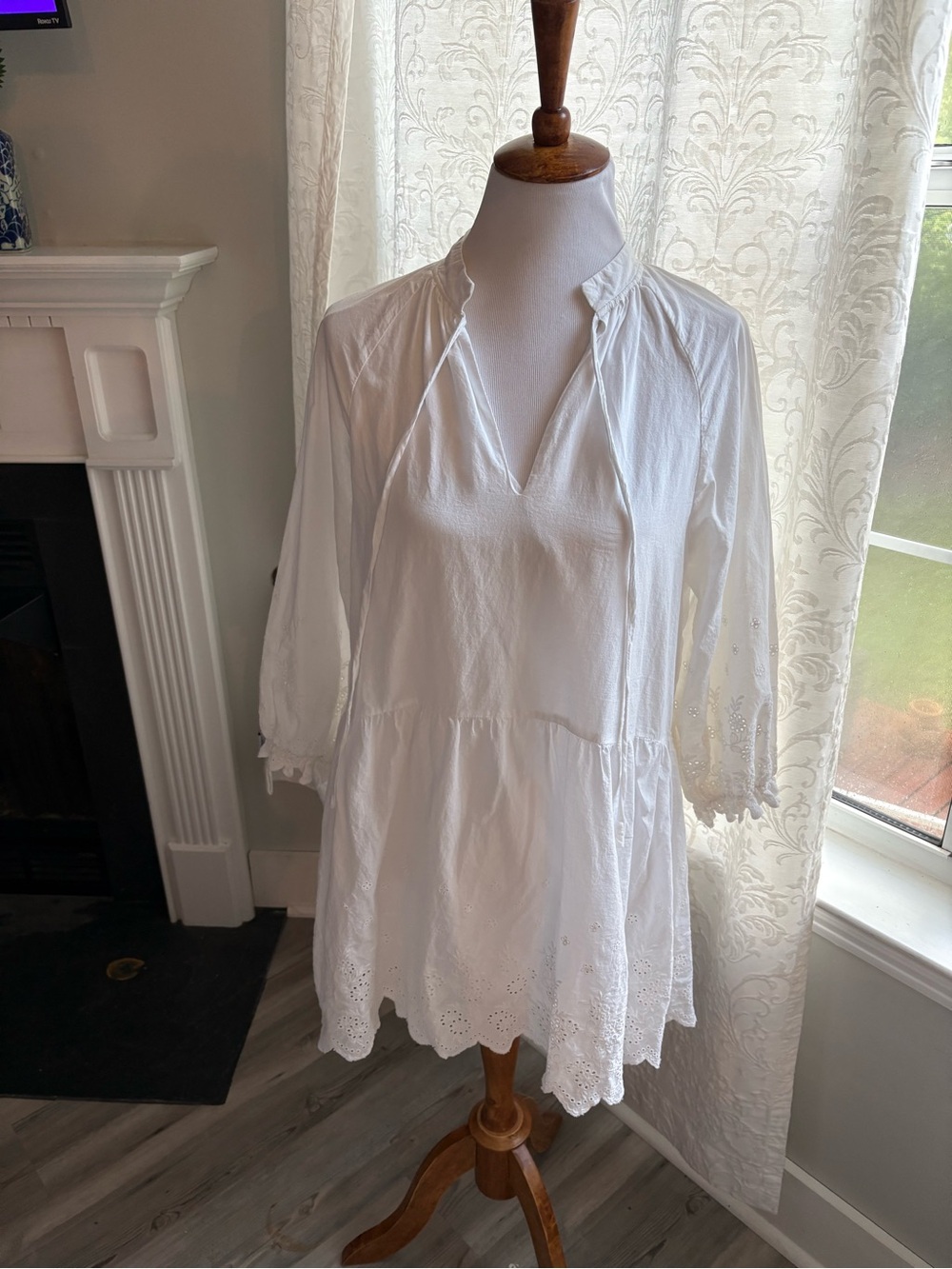 Women’s White Eyelet Midi Dress - Classic Tiered Design